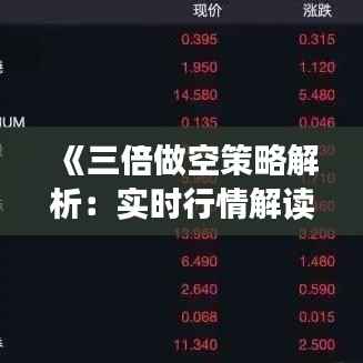 《三倍做空策略解析:实时行情解读与实战技巧》