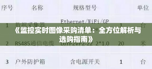 《监控实时图像采购清单:全方位解析与选购指南》