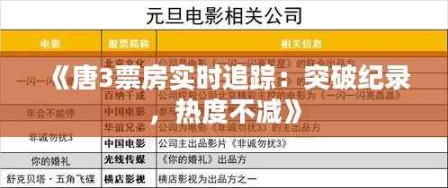 《唐3票房实时追踪：突破纪录，热度不减》