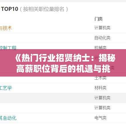 《热门行业招贤纳士：揭秘高薪职位背后的机遇与挑战》