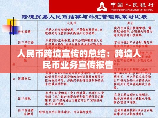 人民币跨境宣传的总结:跨境人民币业务宣传报告
