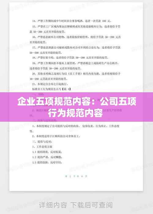 企业五项规范内容：公司五项行为规范内容 