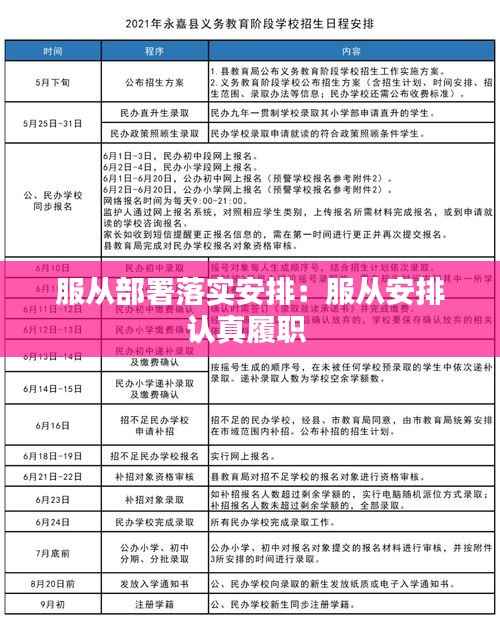 服从部署落实安排：服从安排认真履职 