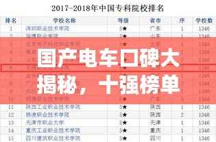 国产电车口碑大揭秘，十强榜单排名及评价