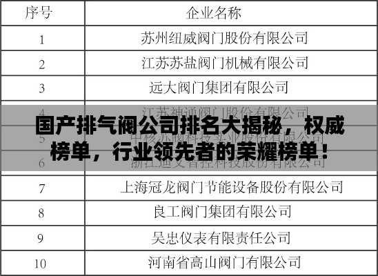 国产排气阀公司排名大揭秘,权威榜单,行业领先者的荣耀榜单!