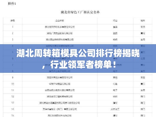湖北周转箱模具公司排行榜揭晓,行业领军者榜单!