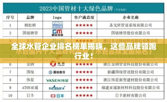 全球水管企业排名榜单揭晓，这些品牌领跑行业！