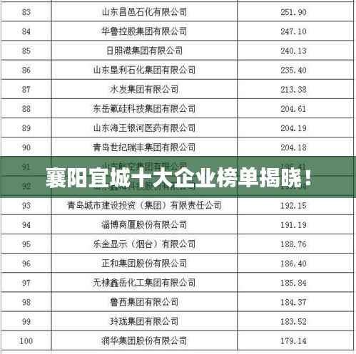 襄阳宜城十大企业榜单揭晓!