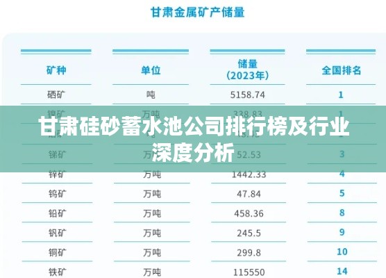 甘肃硅砂蓄水池公司排行榜及行业深度分析