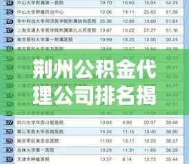 荆州公积金代理公司排名揭秘，权威榜单及影响力分析