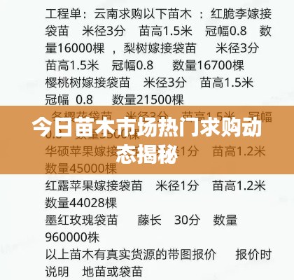 今日苗木市场热门求购动态揭秘