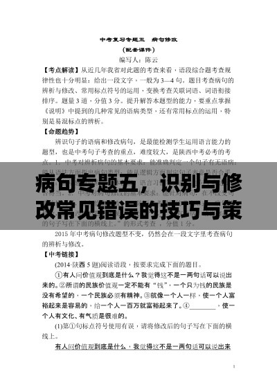 病句专题五,识别与修改常见错误的技巧与策略