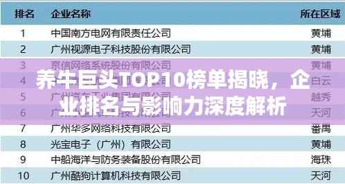养牛巨头TOP10榜单揭晓，企业排名与影响力深度解析