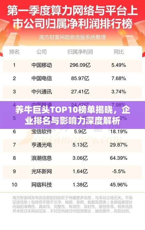 养牛巨头TOP10榜单揭晓,企业排名与影响力深度解析